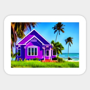 Beautiful Purple Color House in Beach Art Sticker